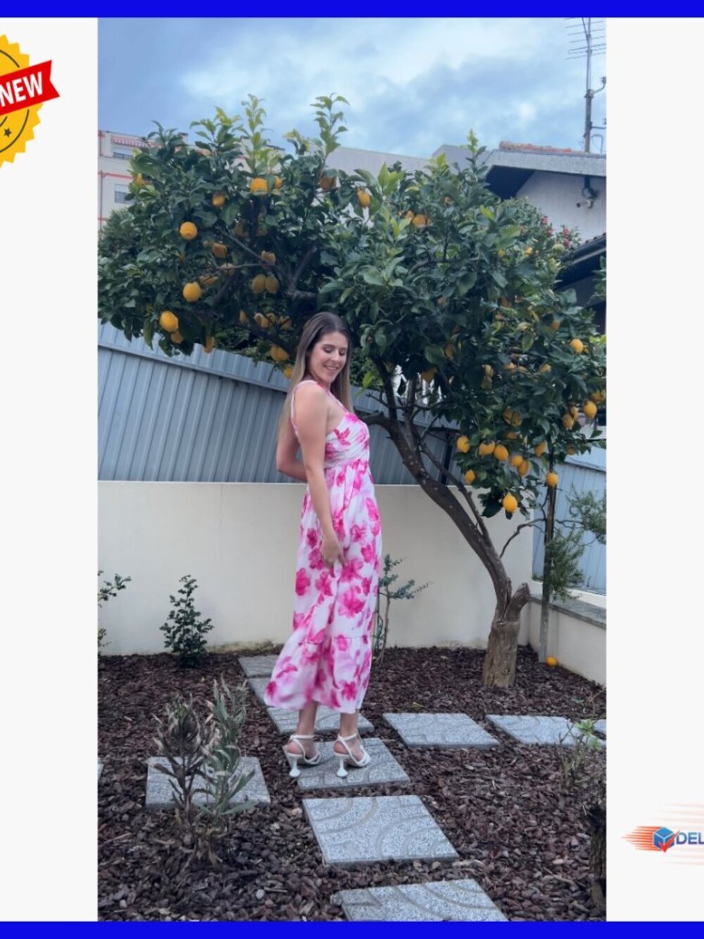 Floral Maxi Dress with Halter Neck and Side Pockets for Summer - Picture 6 of 7